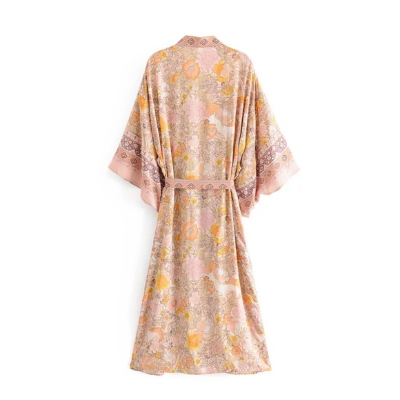 SOLD OUT Pink Bohemian Floral Maxi Duster Kimono Wrap Robe - Picture 12 of 16